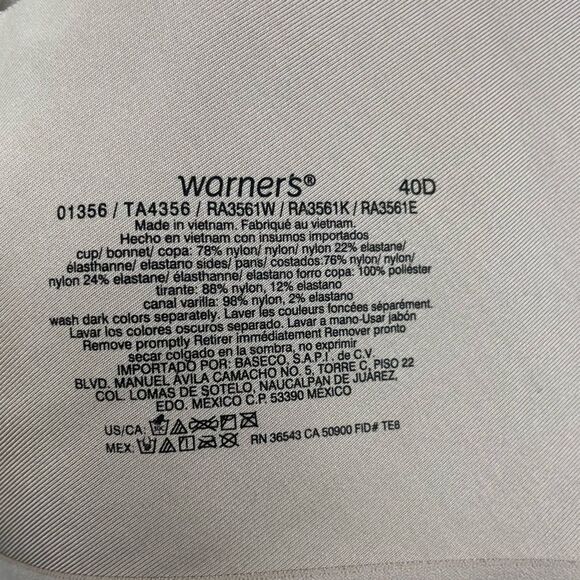 Warner's No Side Effects T-Shirt Full Coverage Underwire Bra Size 40D - Picture 12 of 12